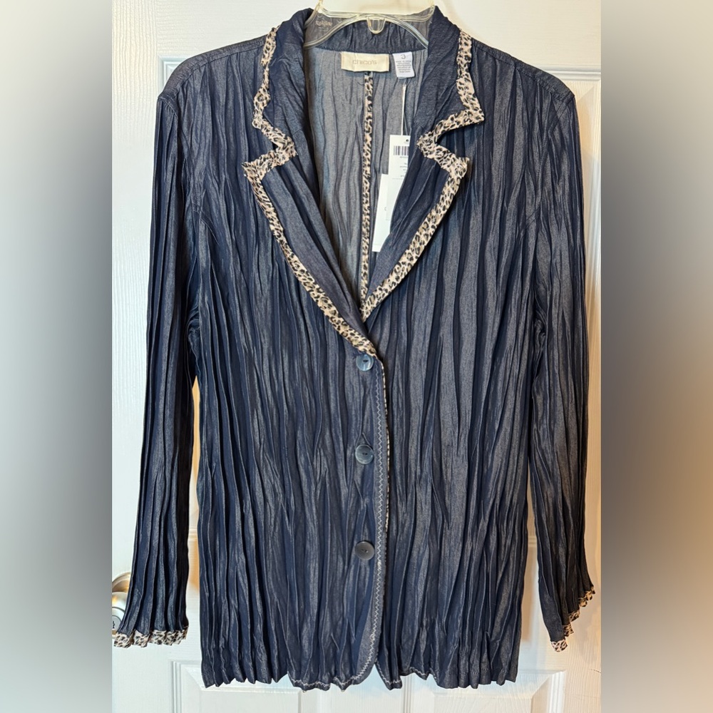 NWT Chico's Black Blazer with Leopard Trim Size: 3 (XL)